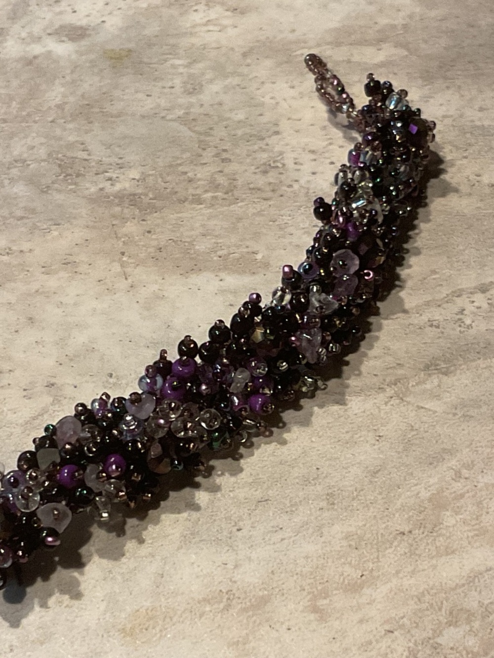 Beaded Cluster Bracelet in Shades of Purple Handmade 7”